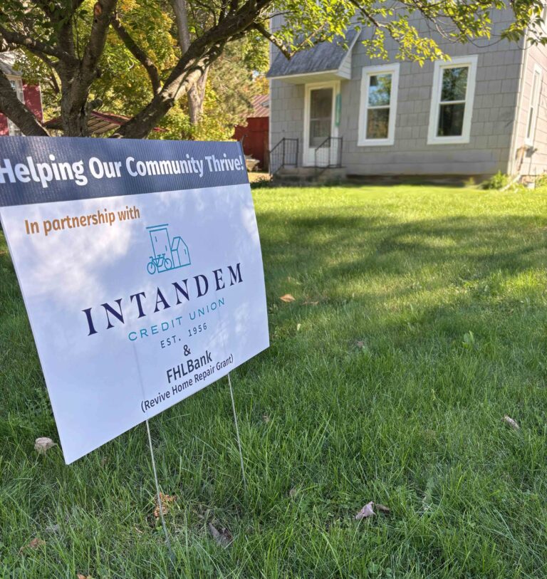 Revive Home Repair Grant in partnership with Intandem Credit Union yard sign